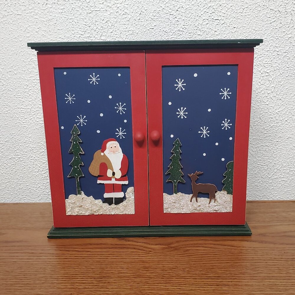 Vintage Holiday Decor Christmas Advent Calendar Cabinet w/24 Wood Box Drawers